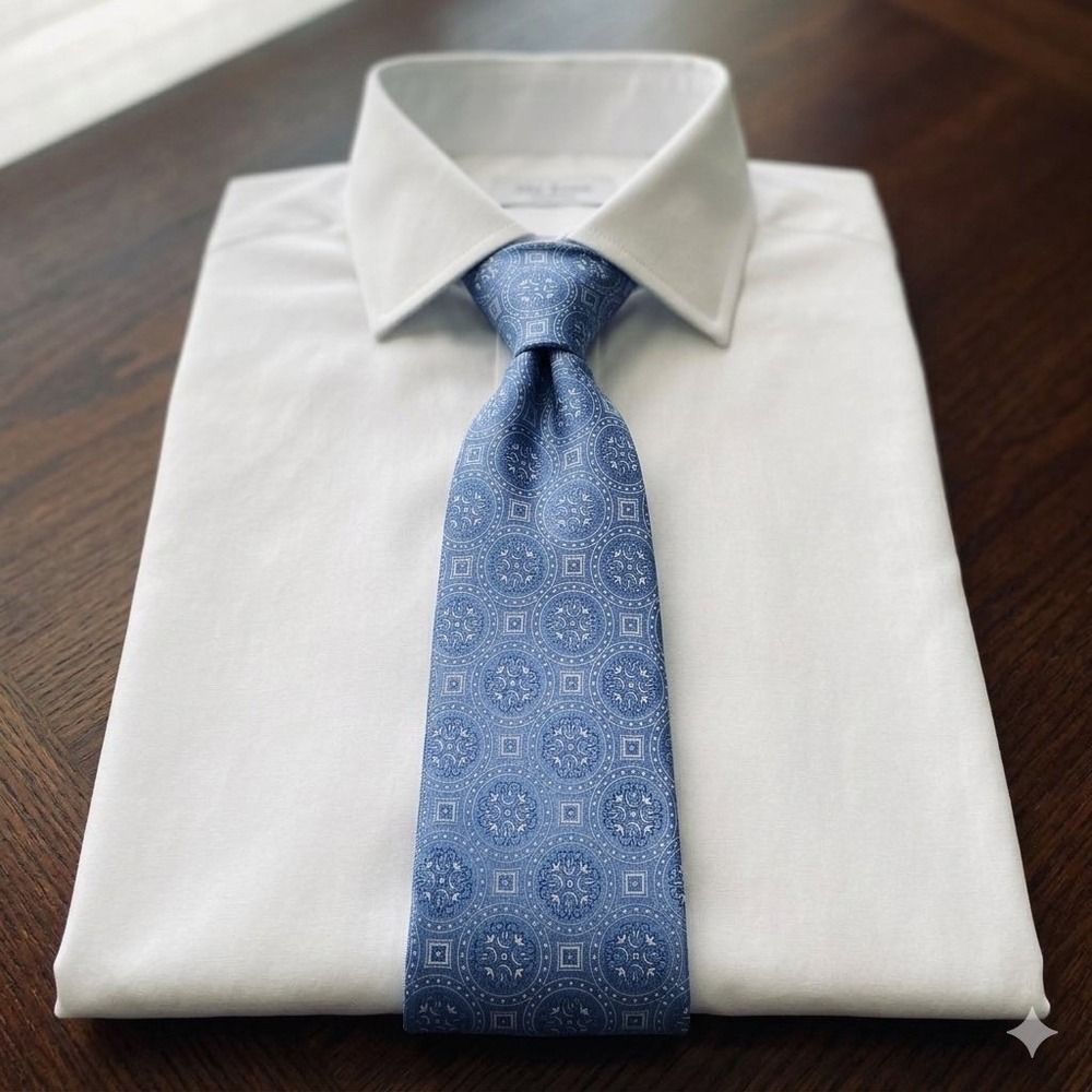 Donald J. Trump Mens Signature Collection Blue Silk Medallion Necktie
Formal